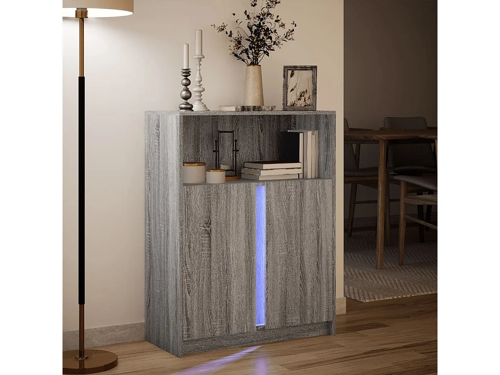 Credenza con LED Grigio Sonoma 77x34x100cm in Legno Multistrato