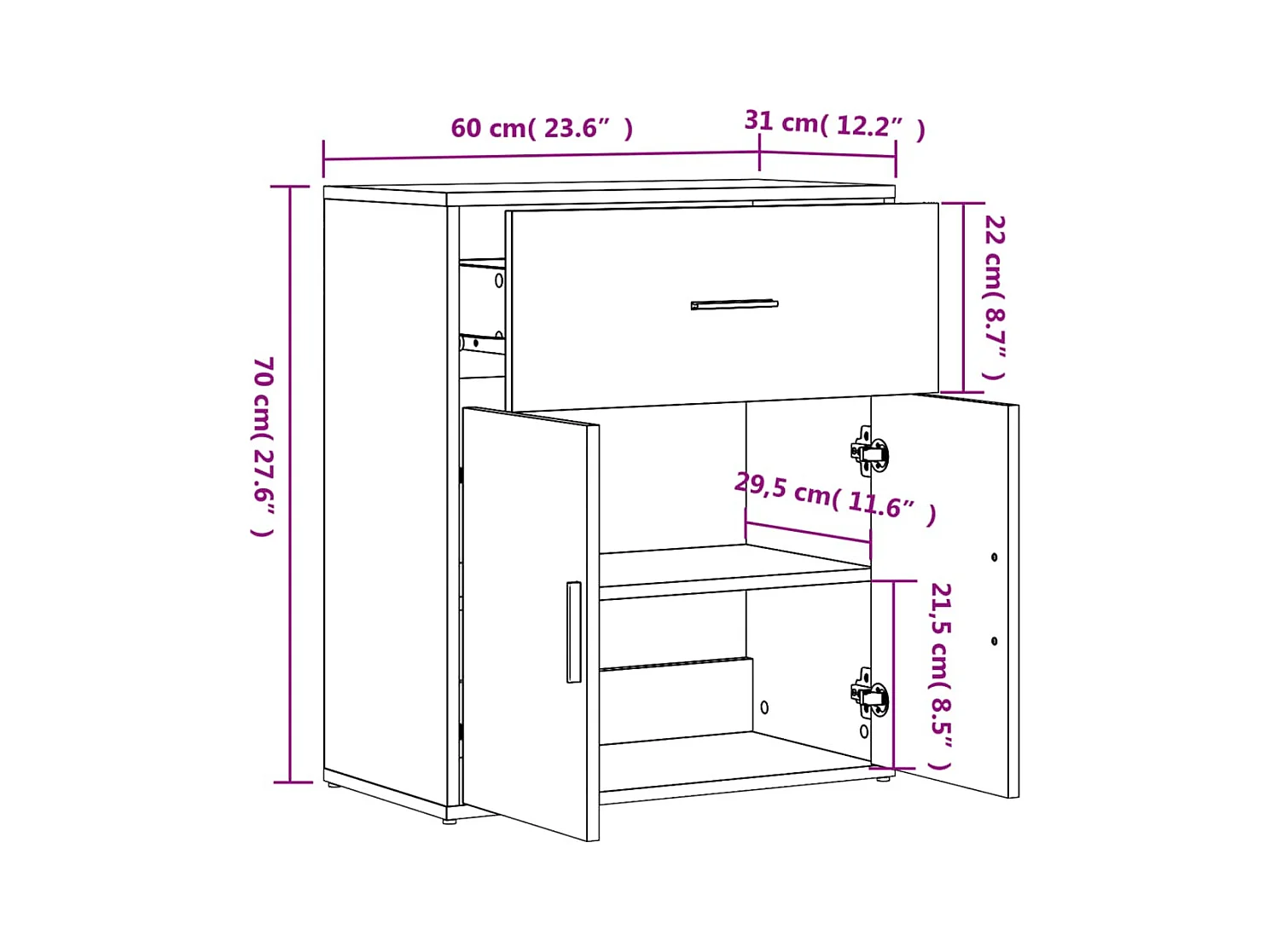 Buffet chêne fumé 60x31x70 cm bois d'ingénierie