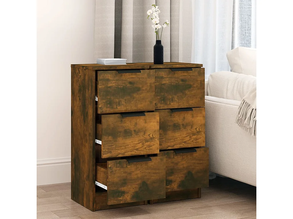 Aparadores 2 uds madera contrachapada roble ahumado 30x30x70 cm