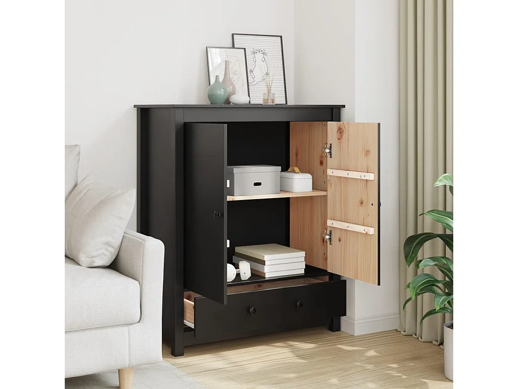 Credenza Nera 83x41,5x100 cm in Legno Massello di Pino