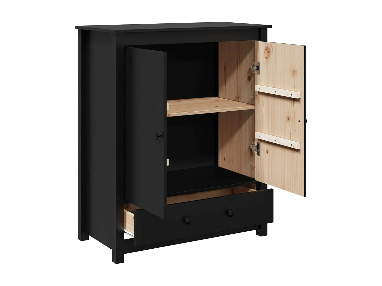 Credenza Nera 83x41,5x100 cm in Legno Massello di Pino