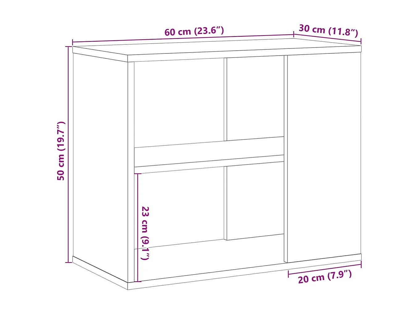 Mobiletto Laterale Rovere Artigianale 60x30x50 cm Multistrato