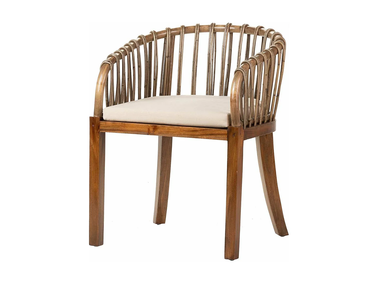 Butaca Ratan Madera Cojin Beige 60x56x76 Cm