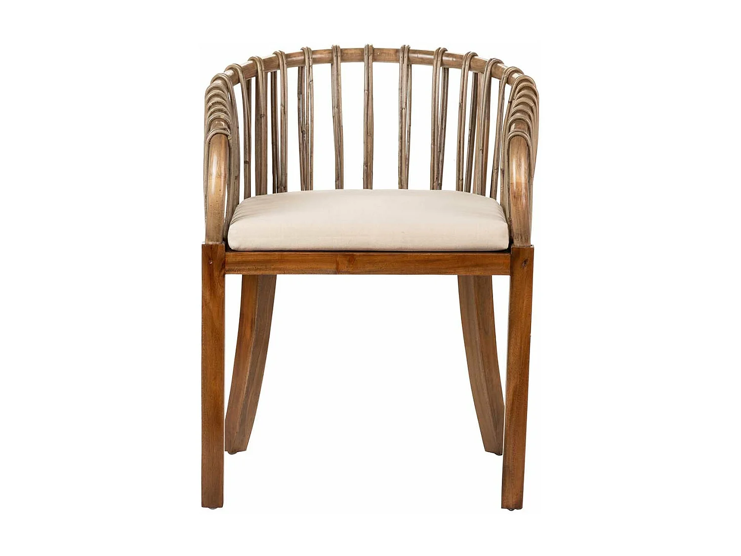 Butaca Ratan Madera Cojin Beige 60x56x76 Cm