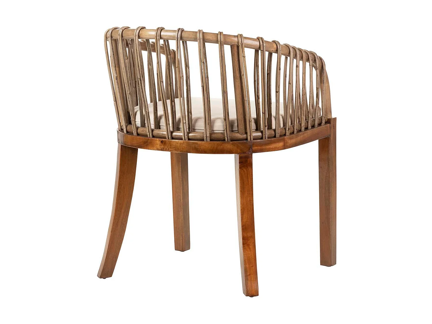 Butaca Ratan Madera Cojin Beige 60x56x76 Cm