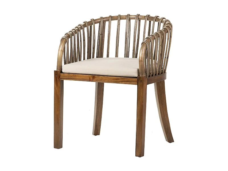 BUTACA RATAN MADERA COJIN BEIGE 60x56x76 CM