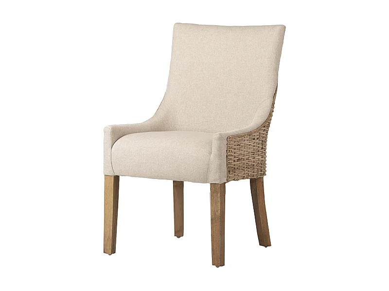 Silla Ratan Lino Madera Beige Natural 54x52x91 Cm