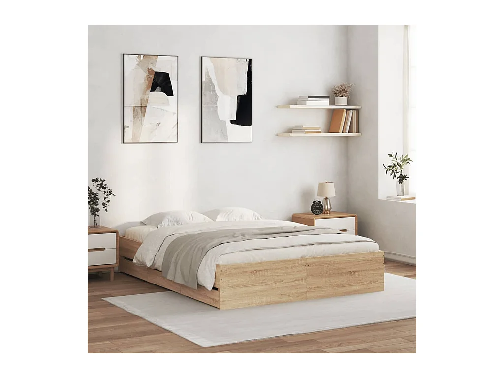 Cadre de lit avec tiroirs sans matelas chêne sonoma 140x200 cm