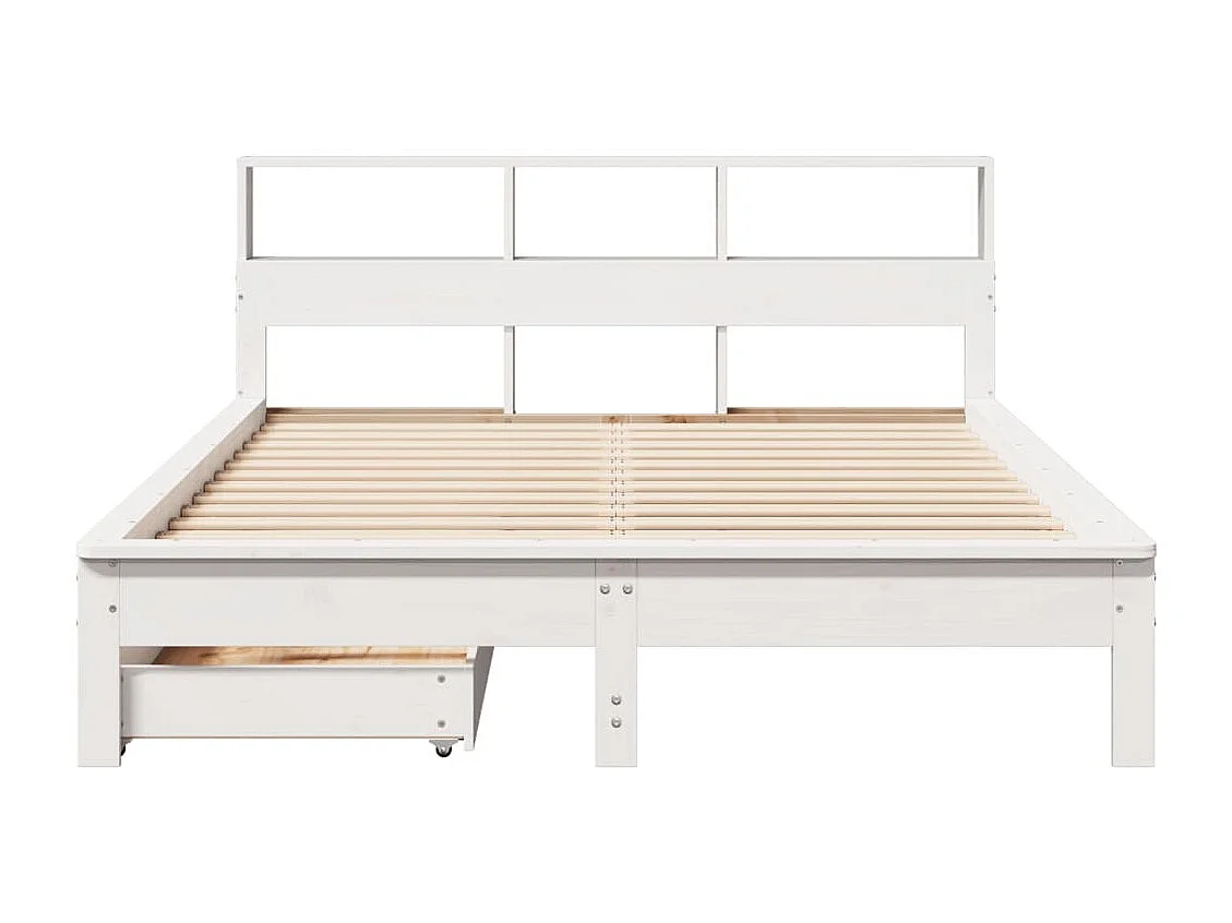 Lit bibliothèque sans matelas blanc 135x190 cm bois pin massif