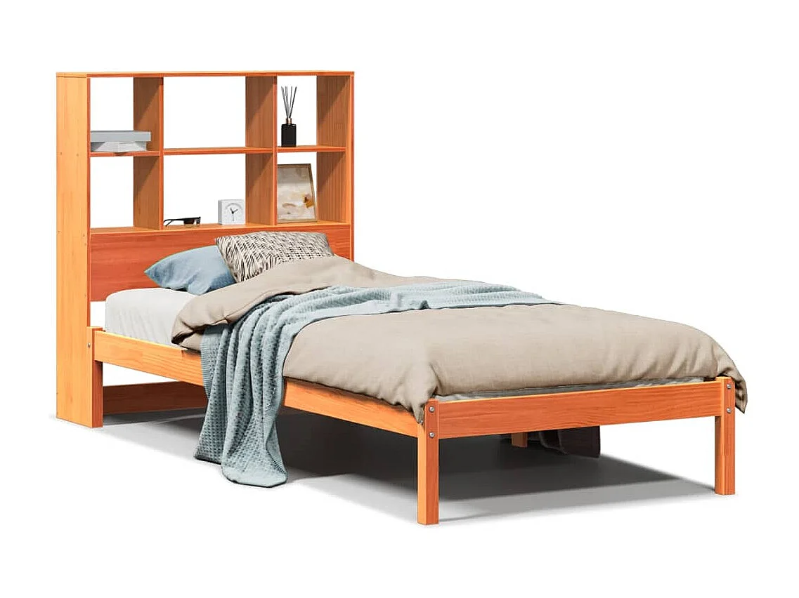 Lit bibliothèque sans matelas cire marron 75x190 cm pin massif