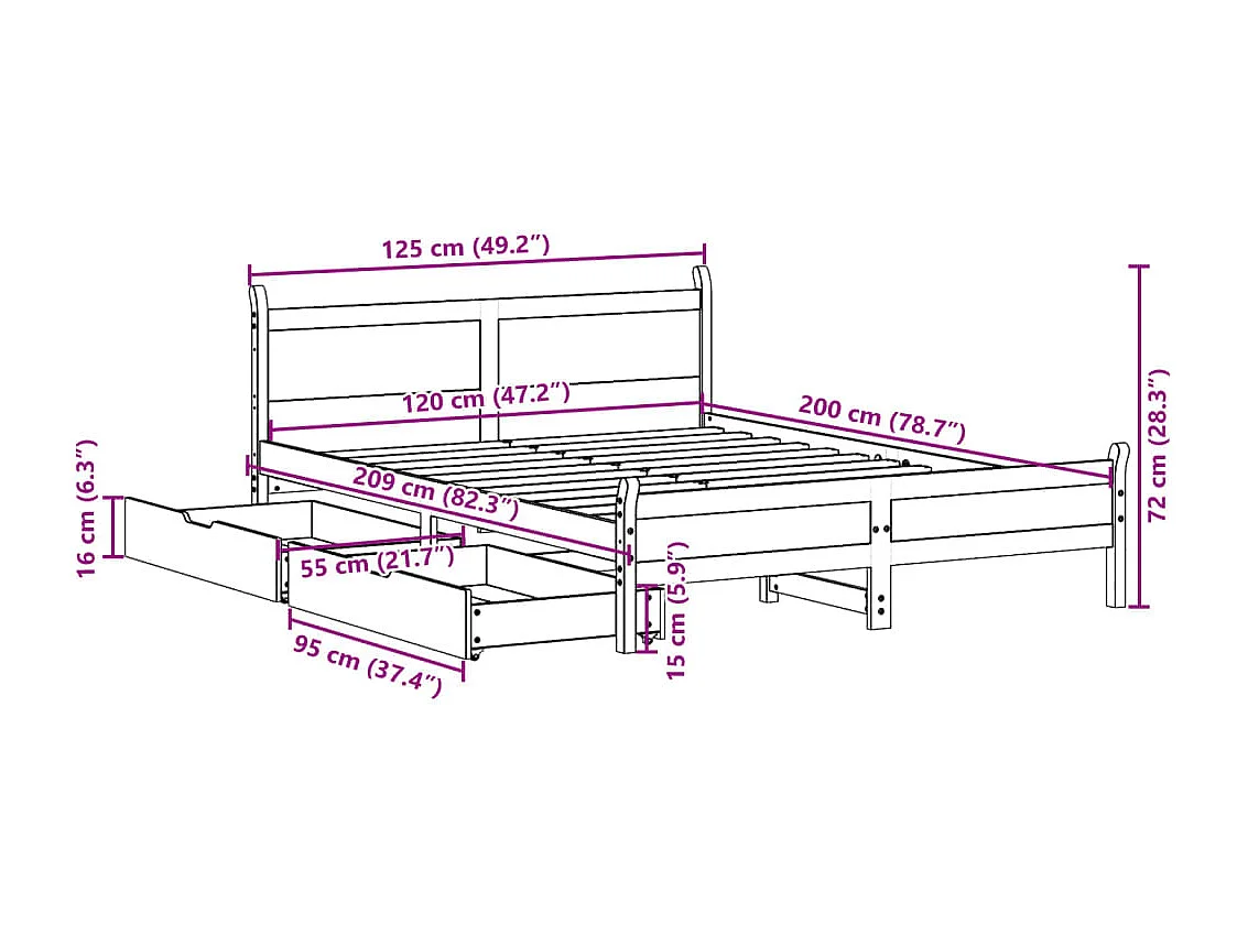 Letto senza Materasso Marrone Cera 120x200 cm in Legno di Pino