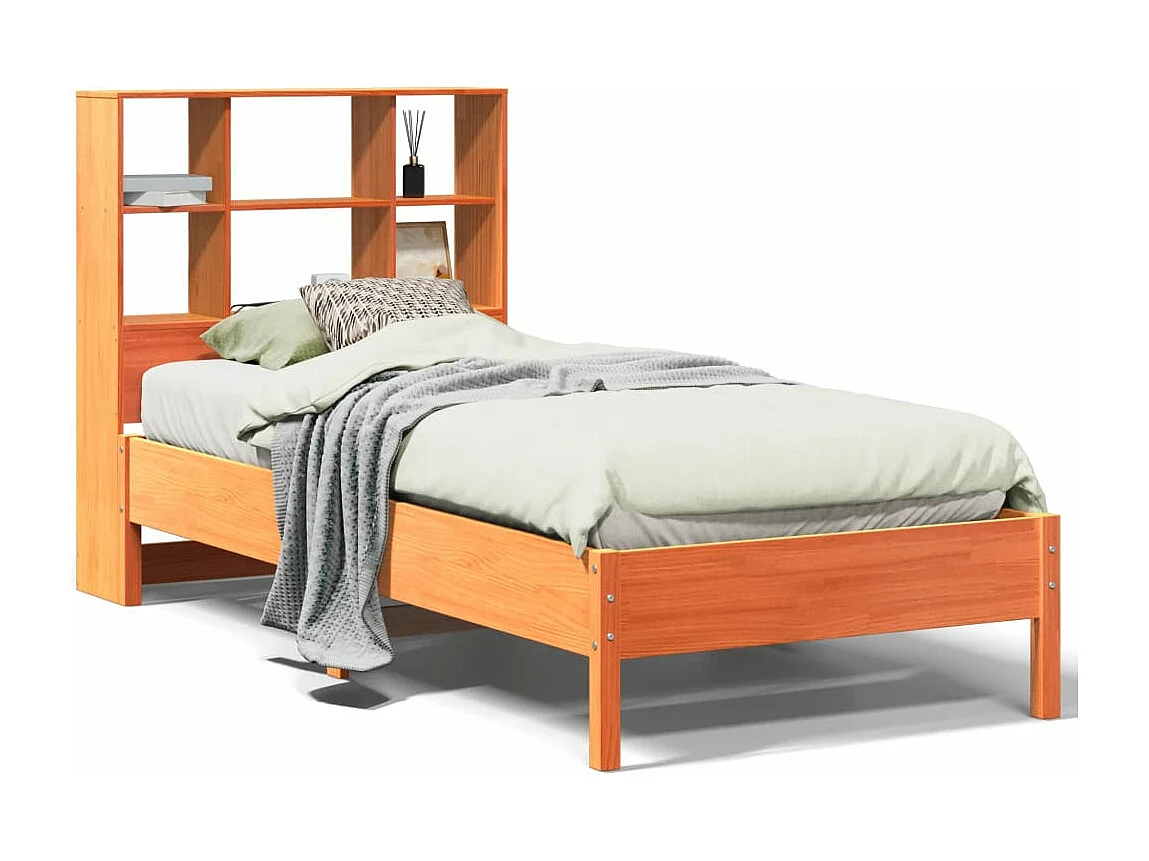 Lit bibliothèque sans matelas cire marron 100x200 cm pin massif