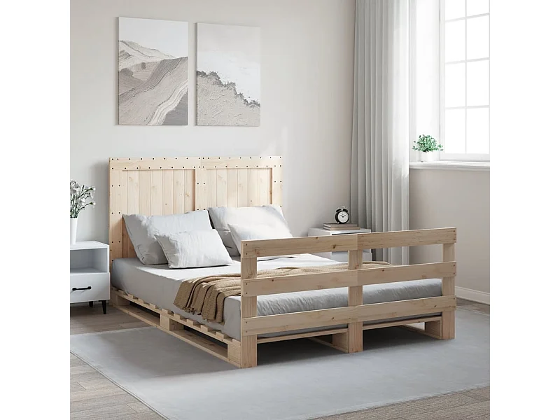 Bedframe met hoofdbord massief grenenhout wit 140x200 cm