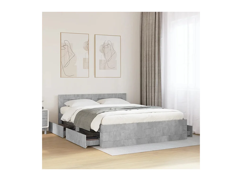 Cadre de lit et tête de lit sans matelas gris béton 160x200 cm