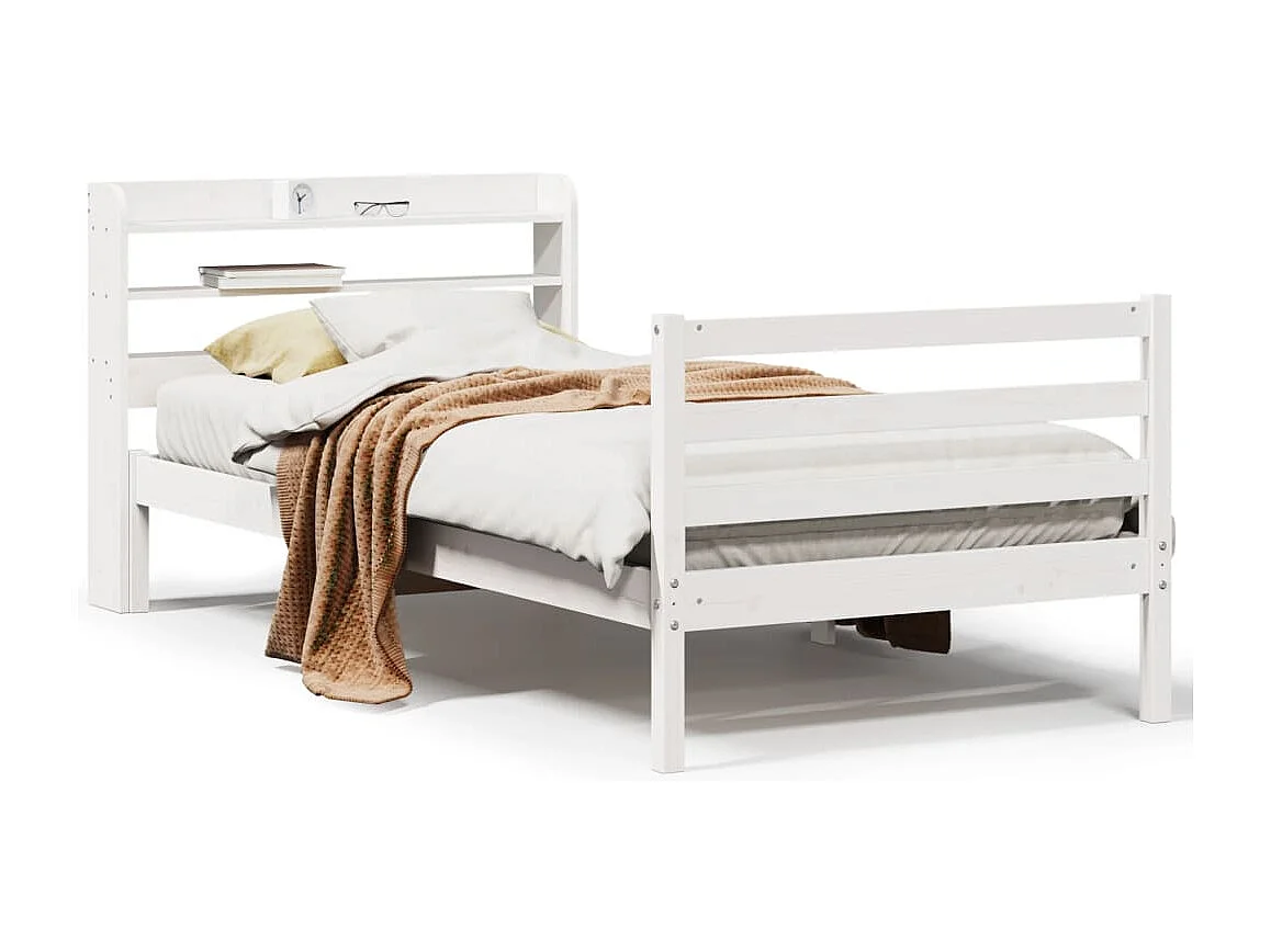 Cadre de lit avec tête de lit sans matelas blanc 75x190 cm