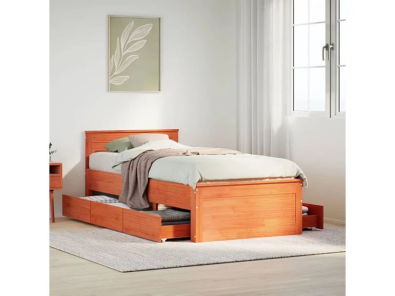 Bedframe met hoofdbord zonder matras hout wasbruin 75x190 cm