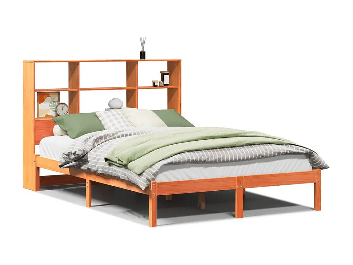 Letto Libreria senza Materasso Marrone Cera 135x190 cm in Pino