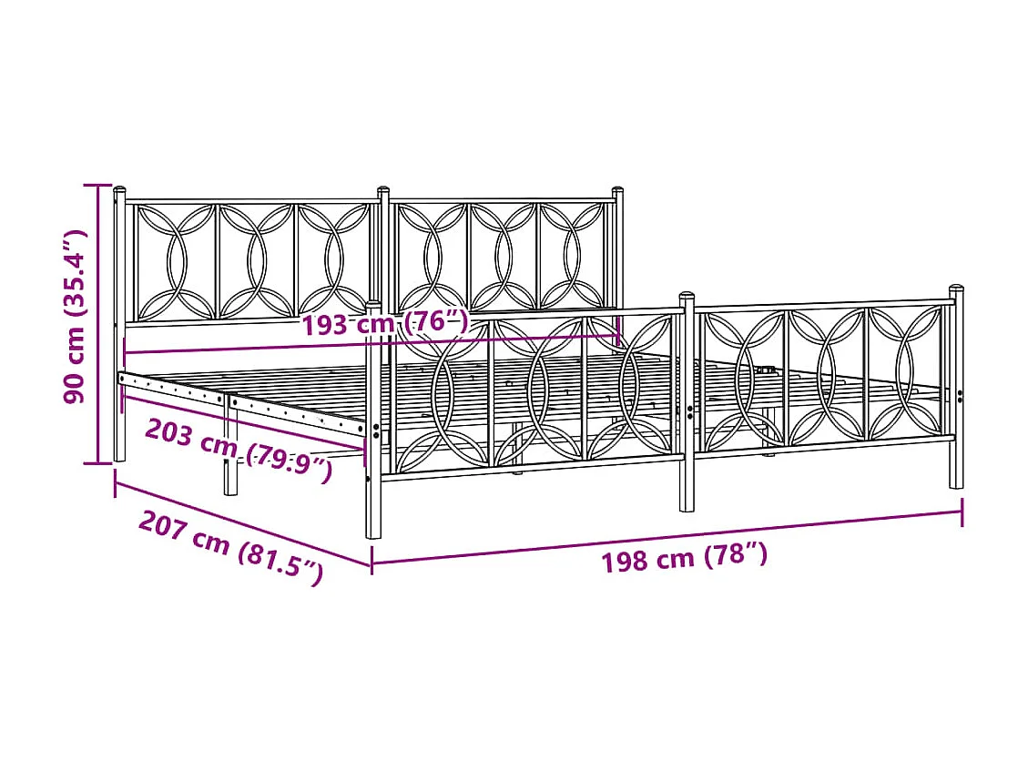 Estrutura de cama com cabeceira e pés 193x203 cm metal branco