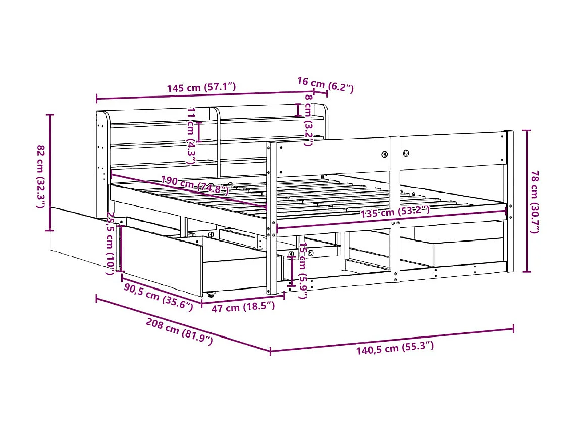 Massivholzbett ohne Matratze 135x190 cm Kiefernholz