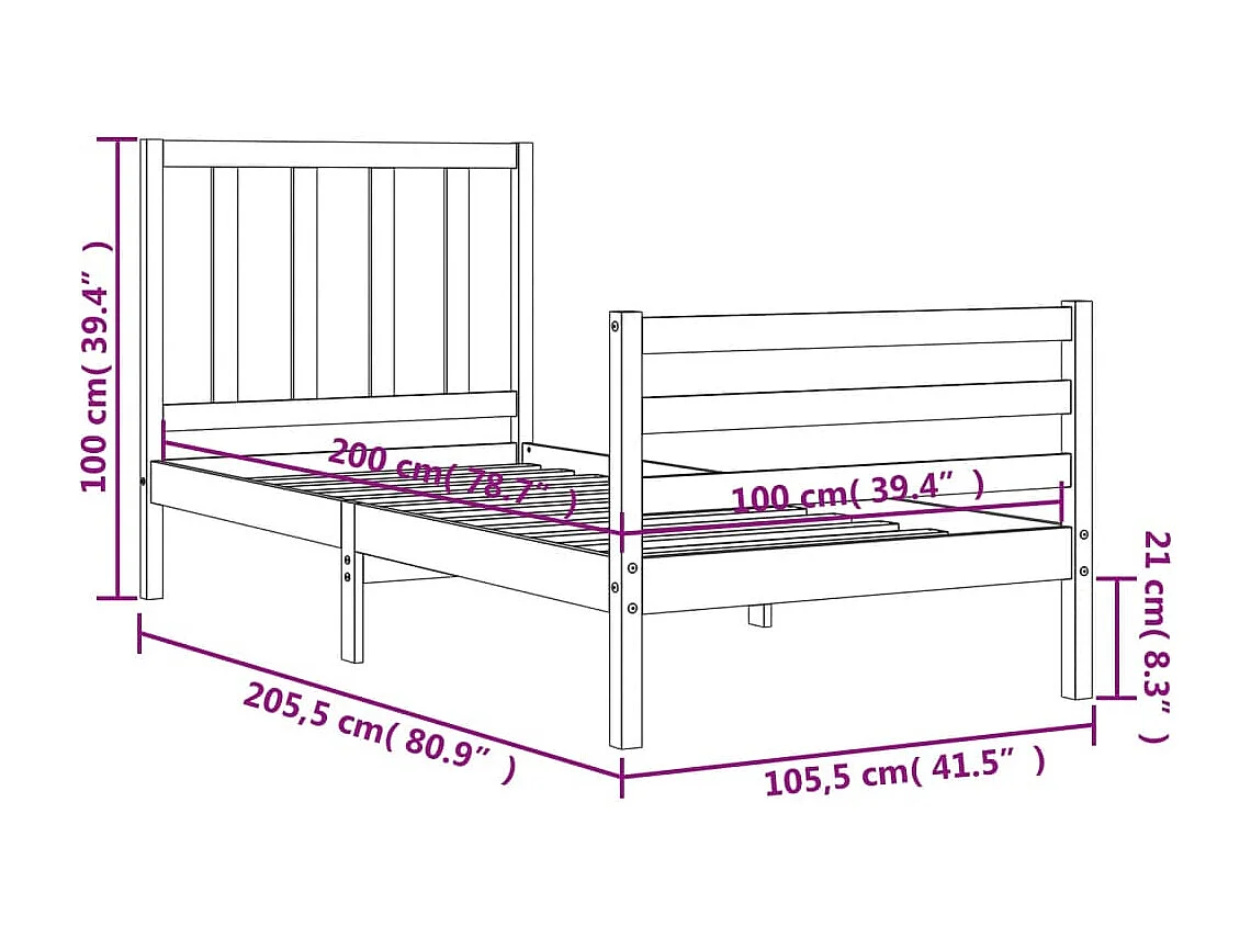 Cadre de lit sans matelas blanc 100x200 cm bois de pin massif