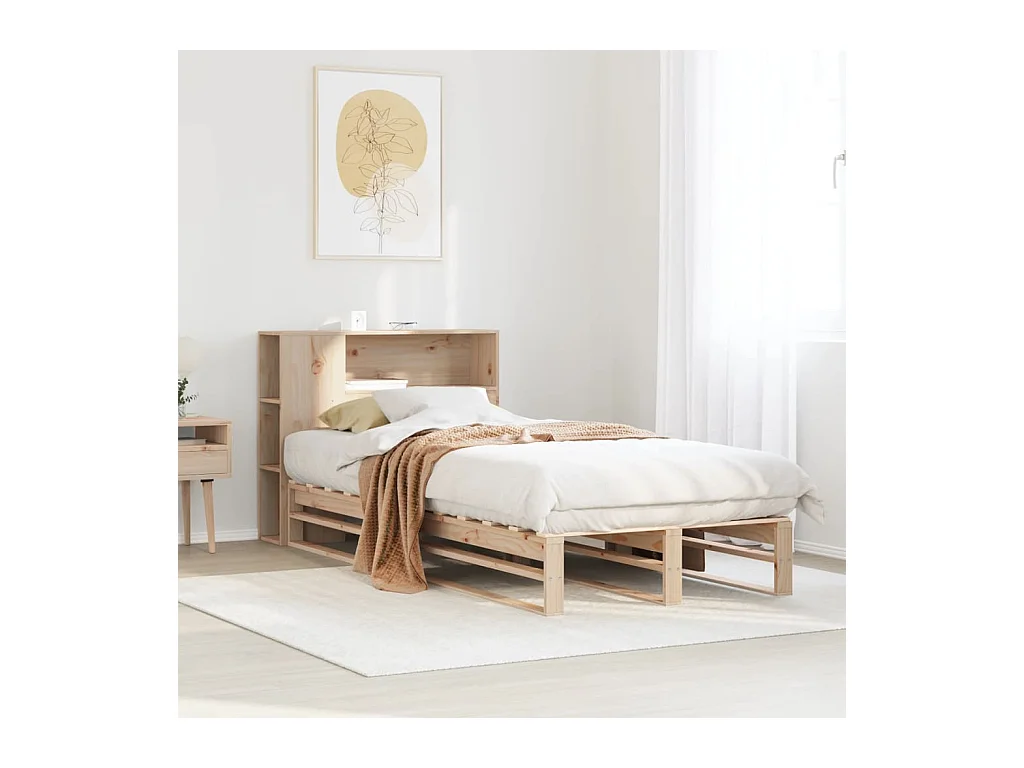 Bed met boekenkast zonder matras massief hout 90x200 cm