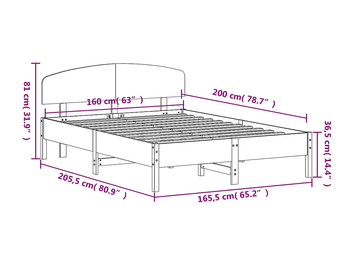 Cadre de lit sans matelas blanc 160x200 cm bois de pin massif