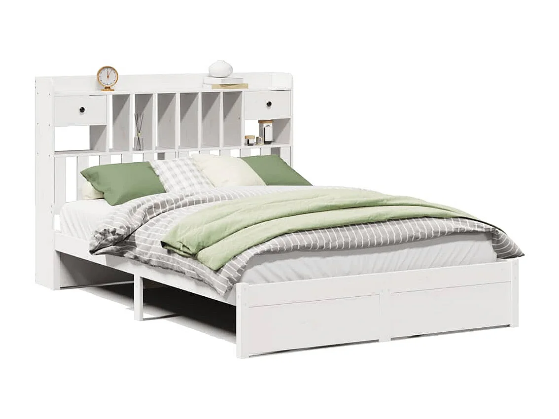 Bed met boekenkast zonder matras grenenhout wit 160x200 cm