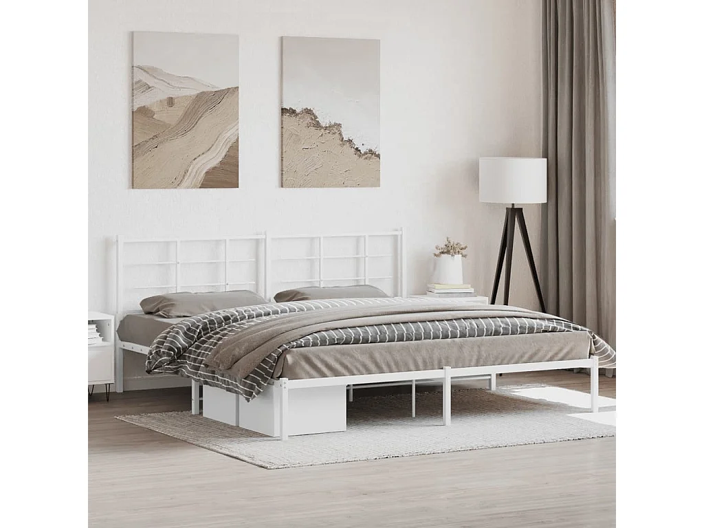 Cadre de lit métal sans matelas et tête de lit blanc 193x203 cm