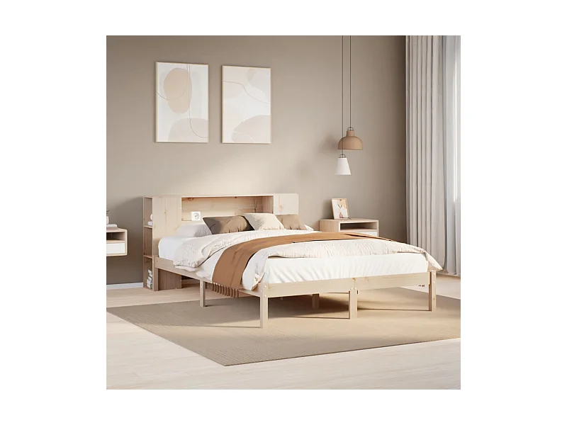 Cama con estantería sin colchón madera maciza de pino 140x190cm