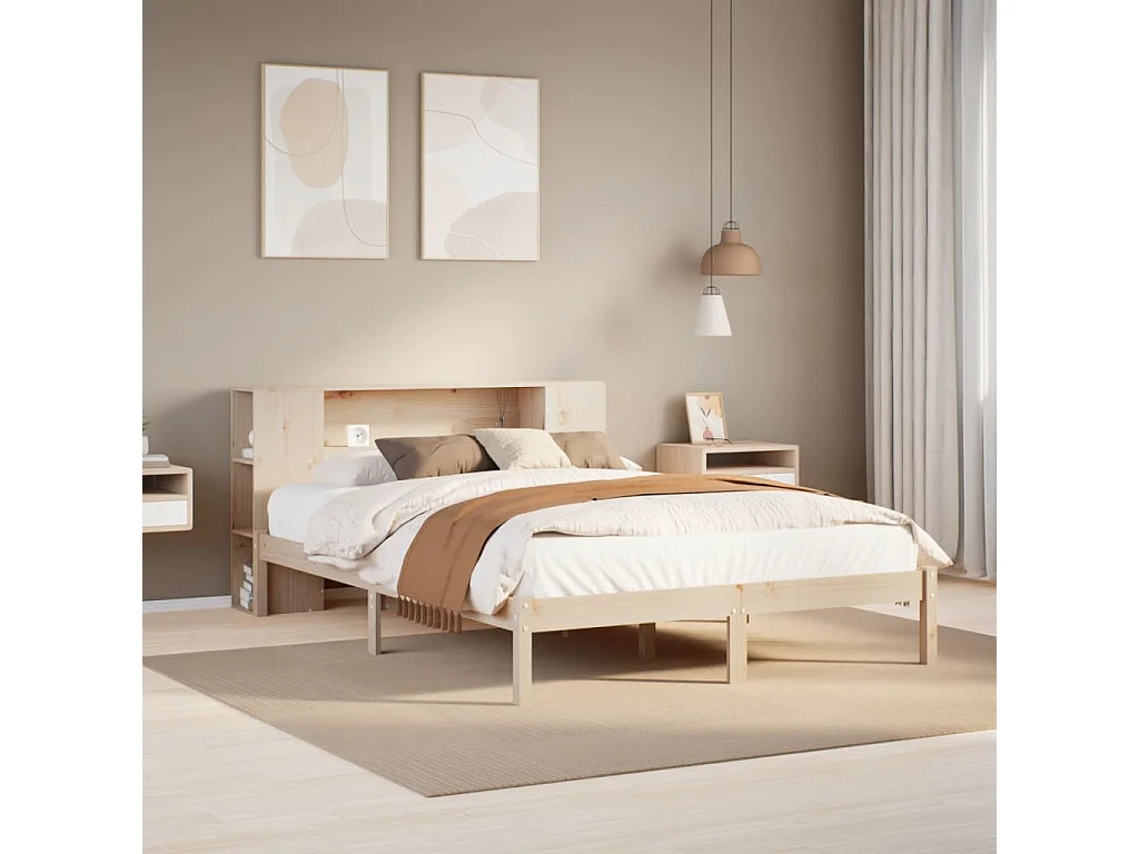 Cama con estantería sin colchón madera maciza de pino 140x190cm