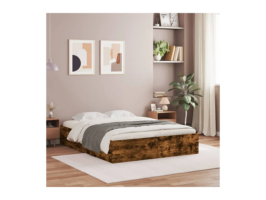Cadre de lit avec tiroirs sans matelas chêne fumé 140x190 cm
