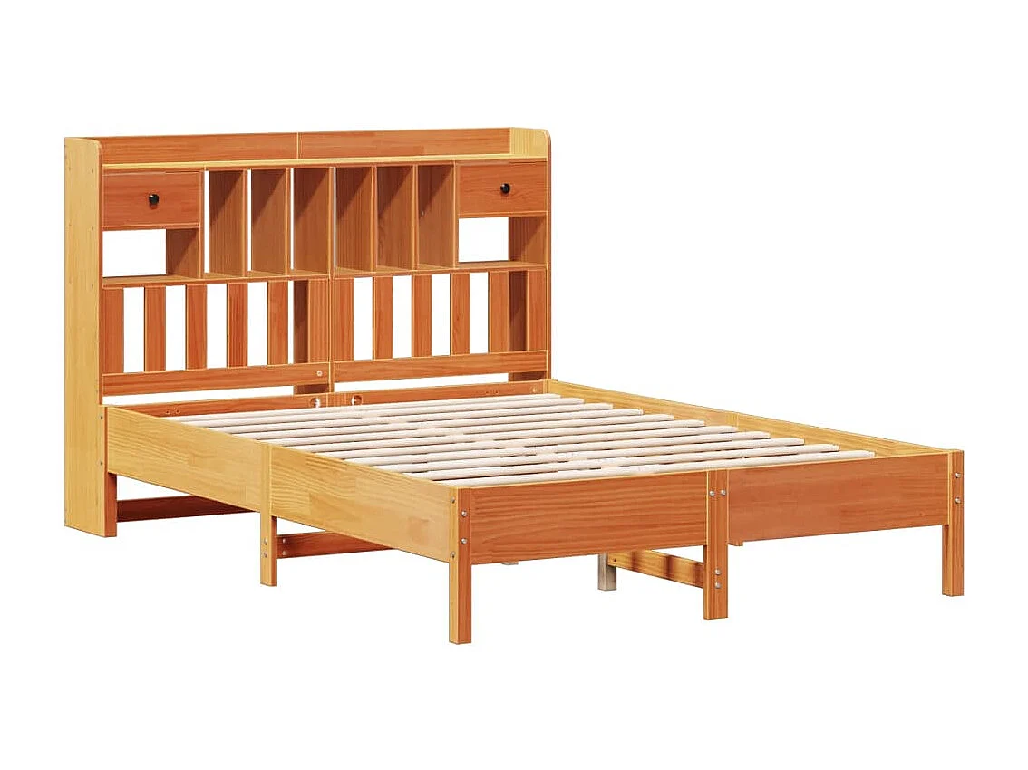 Lit bibliothèque sans matelas cire marron 135x190 cm pin massif
