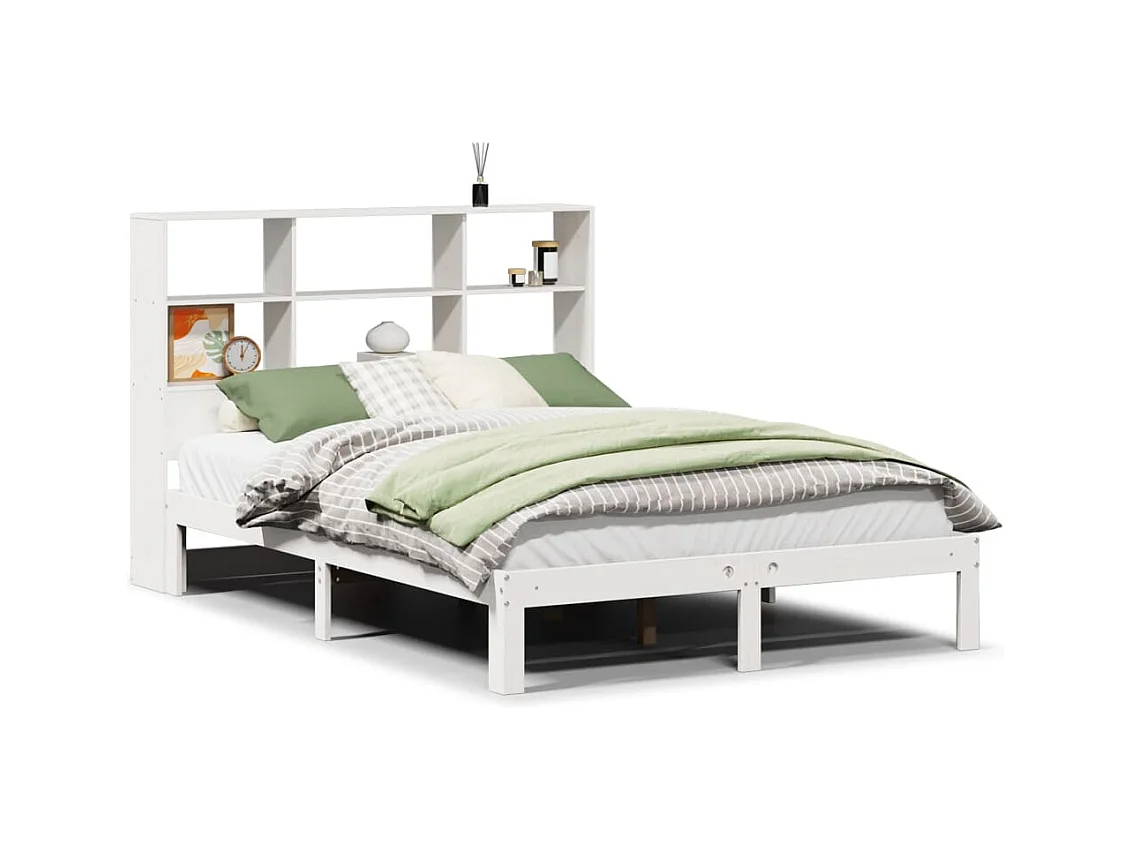 Lit bibliothèque sans matelas blanc 120x200 cm bois pin massif