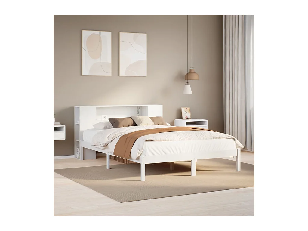 Lit bibliothèque sans matelas blanc 140x200 cm bois pin massif