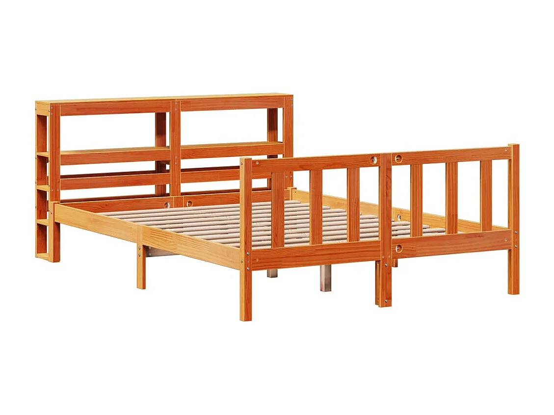 Estructura cama con cabecero madera pino marrón cera 120x200 cm