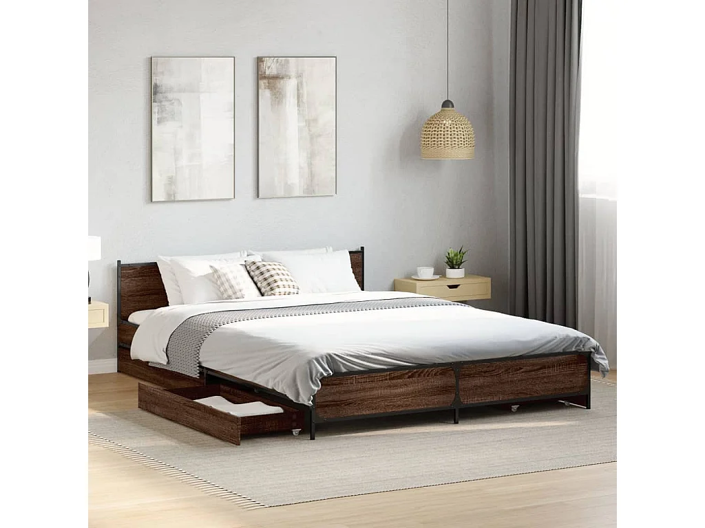 Cadre de lit avec tiroirs sans matelas chêne marron 120x200 cm
