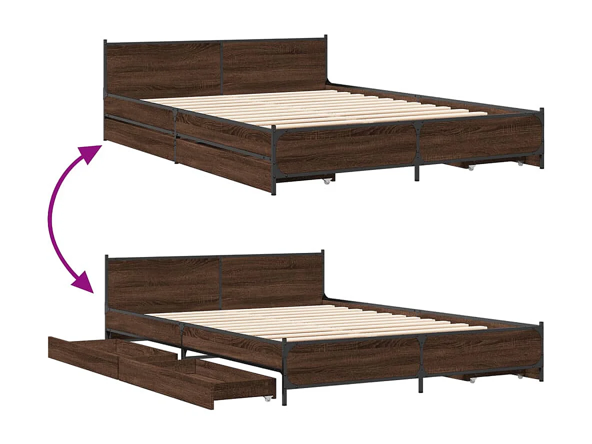 Cadre de lit avec tiroirs sans matelas chêne marron 120x200 cm