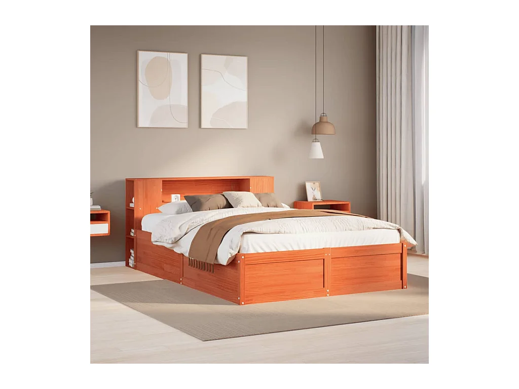 Cadre de lit sans matelas cire marron 140x200cm bois pin massif
