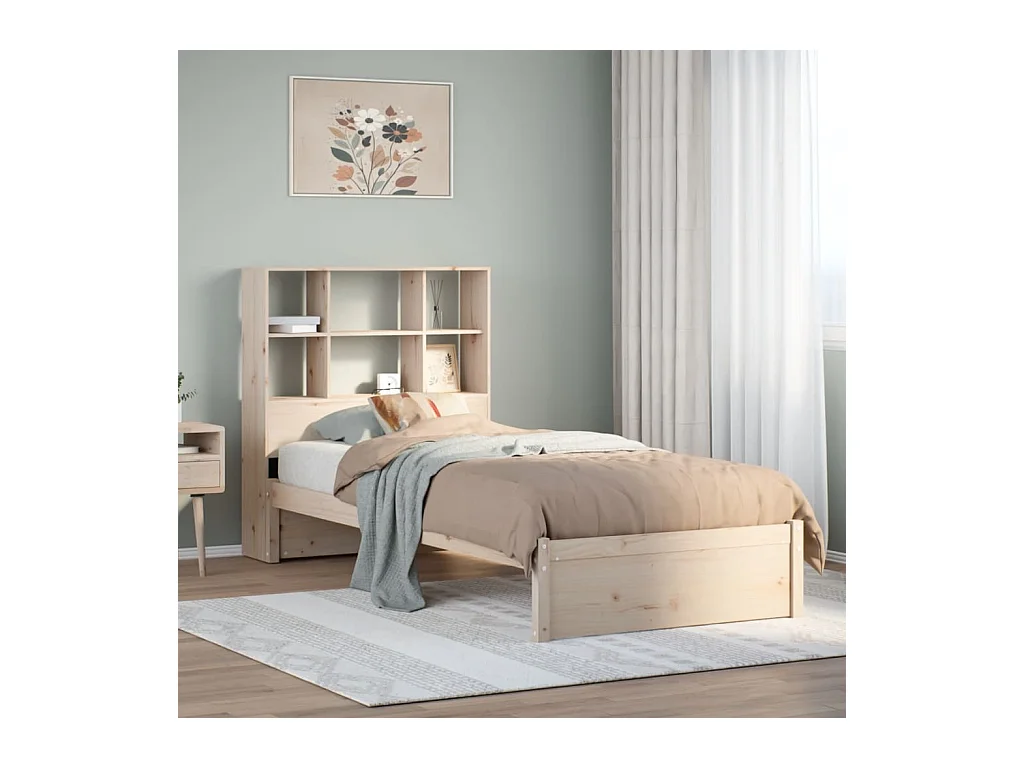 Lit bibliothèque sans matelas 90x200 cm bois de pin massif