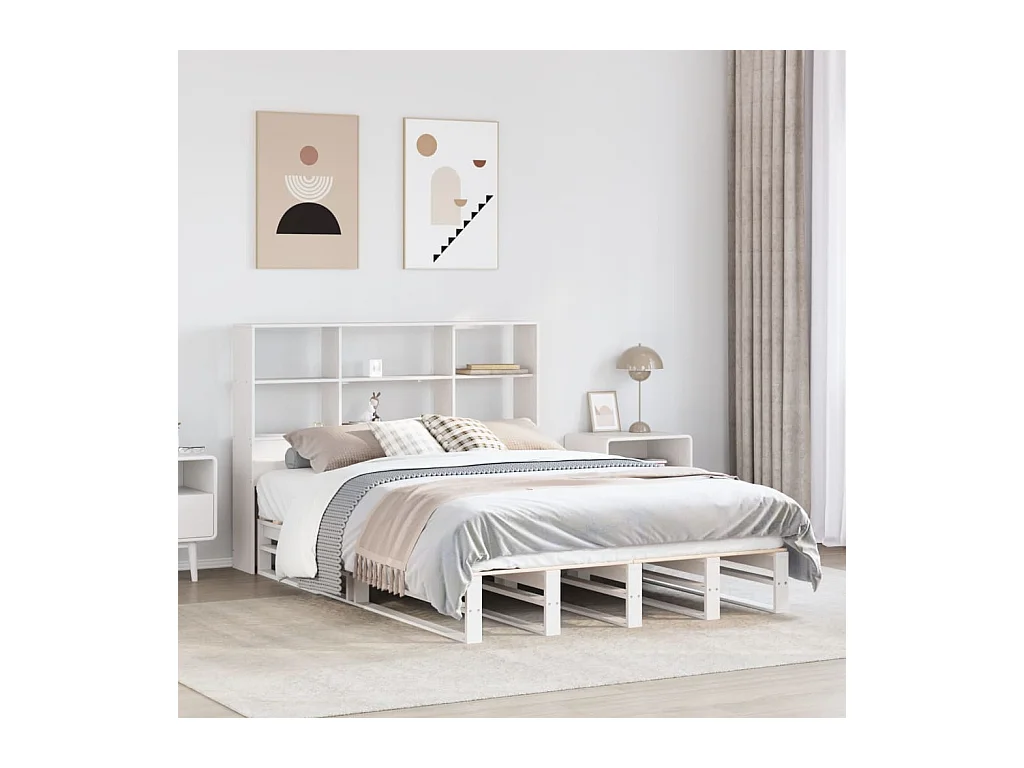 Lit bibliothèque sans matelas blanc 120x190 cm bois massif