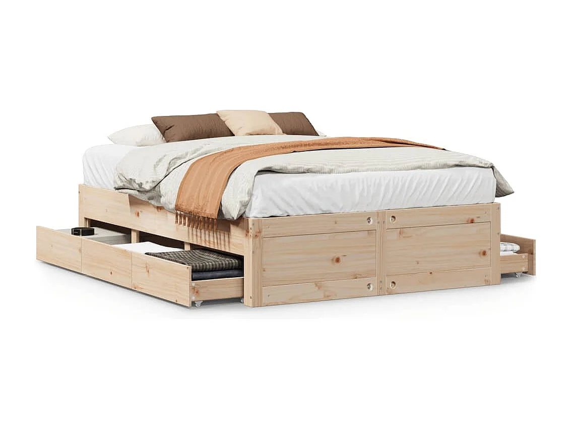Cadre de lit sans matelas avec tiroirs 140x190 cm bois de pin