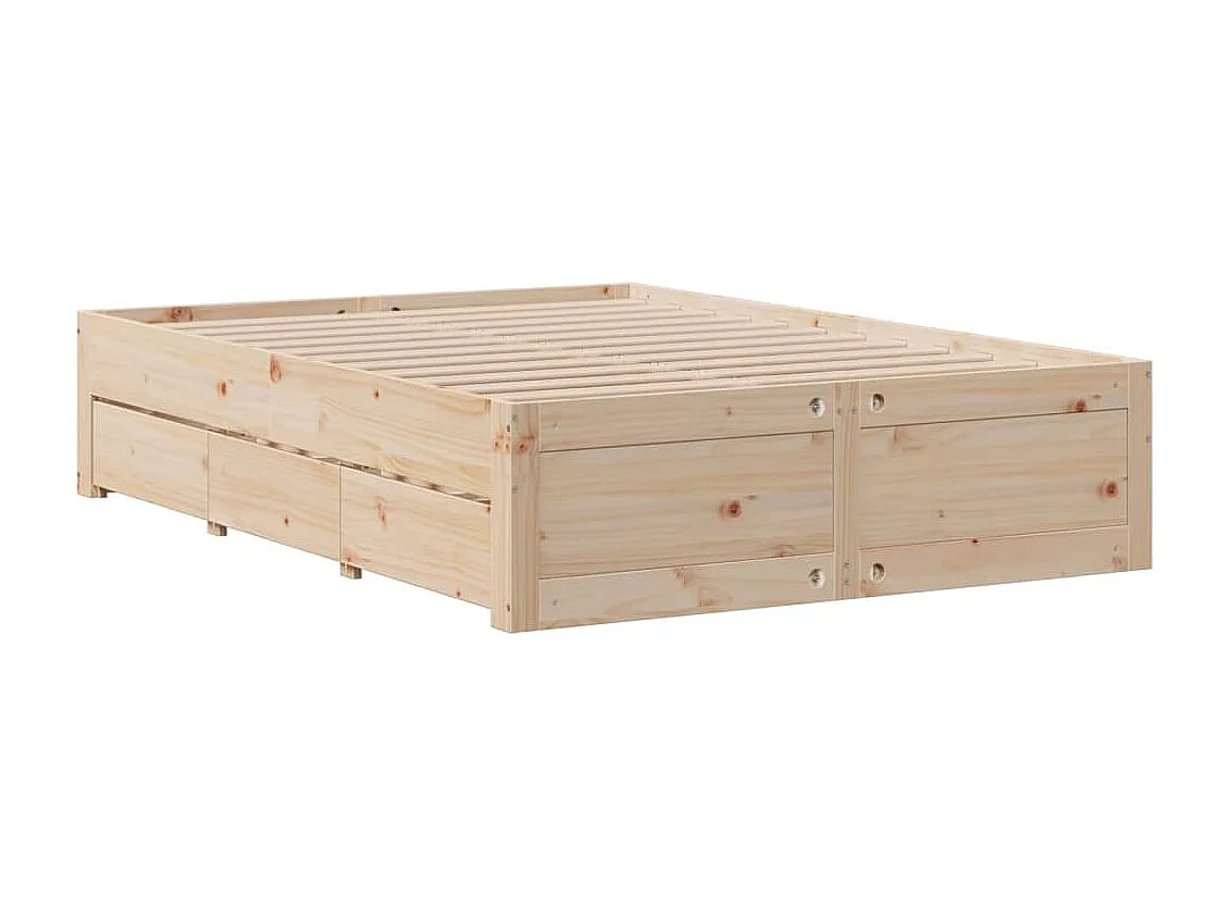 Cadre de lit sans matelas avec tiroirs 140x190 cm bois de pin
