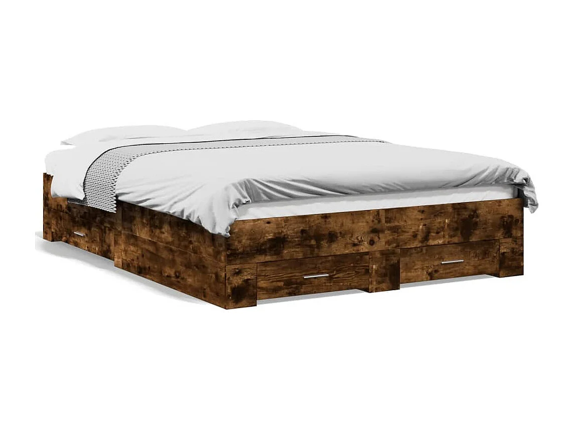Cadre de lit avec tiroirs sans matelas chêne fumé 140x190 cm