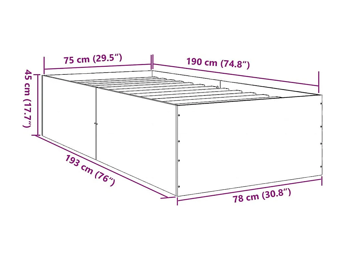 Estrutura cama 75x190 cm derivados de madeira cinzento sonoma