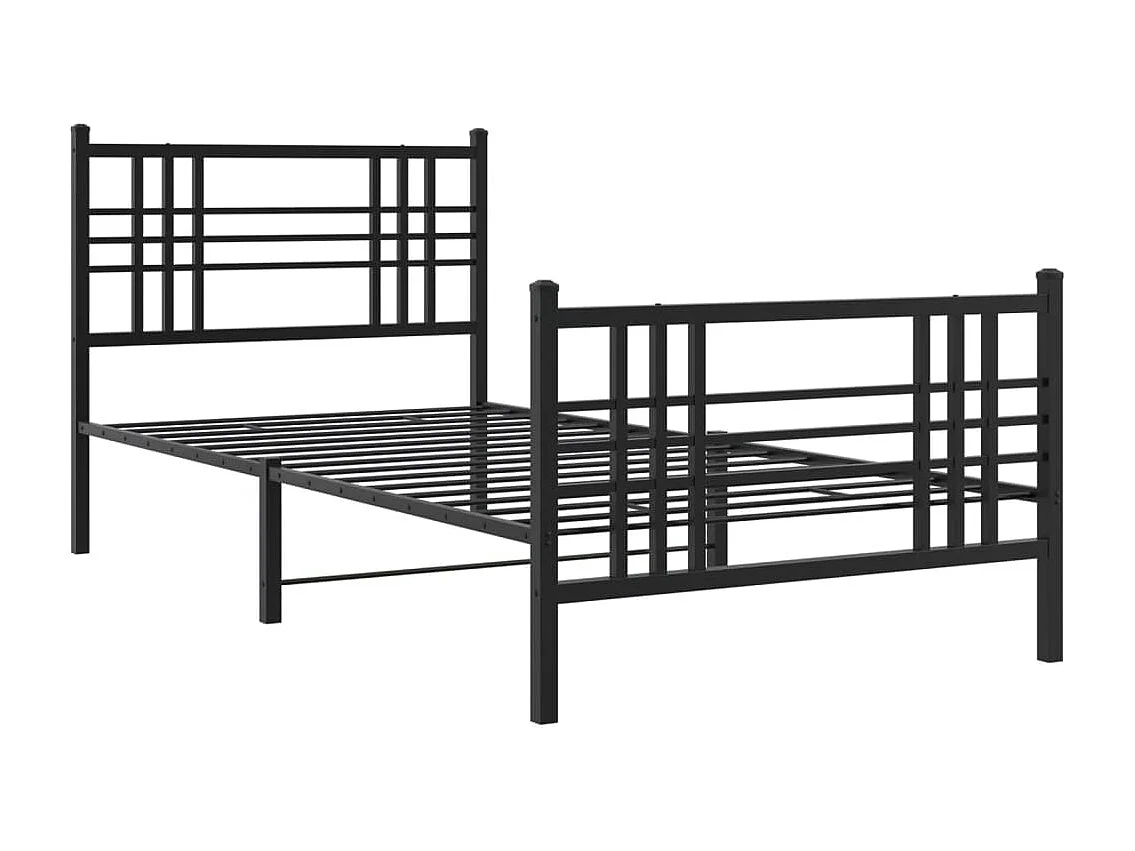 Cadre de lit métal sans matelas avec pied de lit noir 107x203cm
