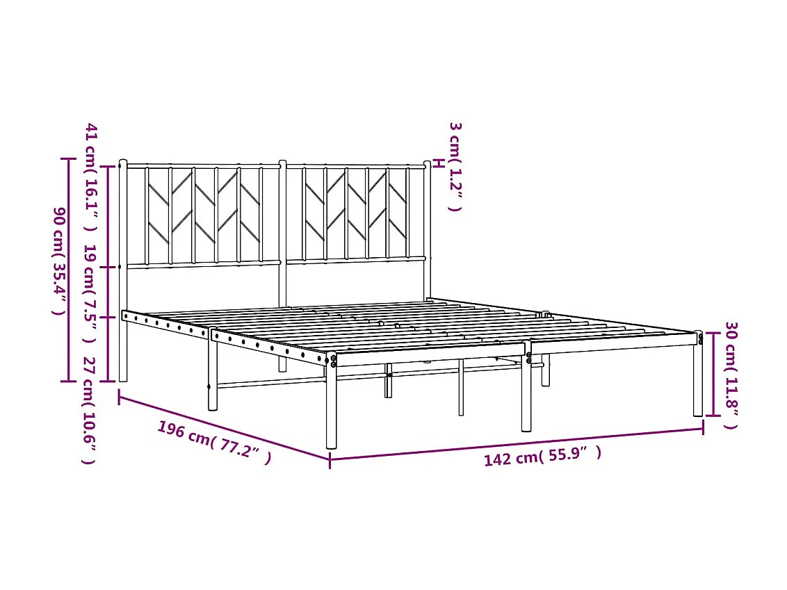 Cadre de lit métal sans matelas et tête de lit blanc 135x190 cm