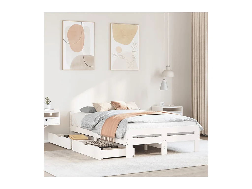 Cadre de lit sans matelas blanc 135x190 cm bois de pin massif