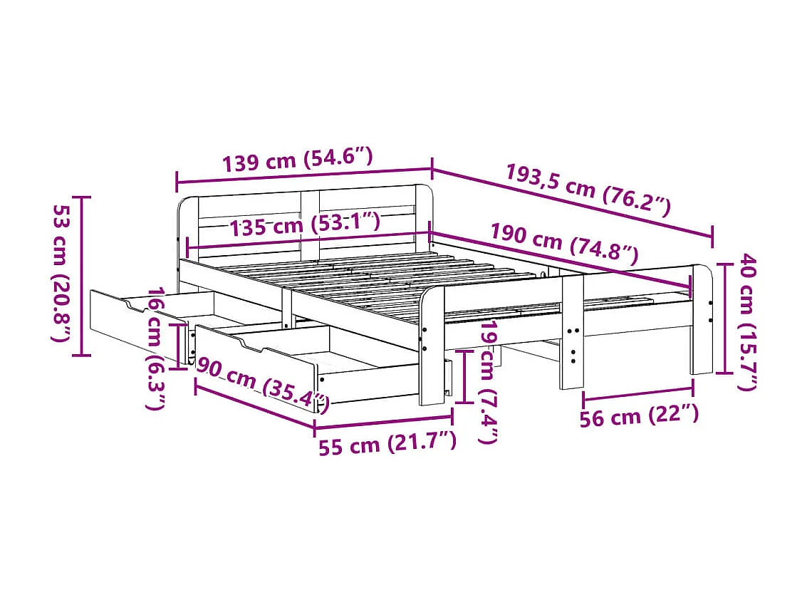 Massivholzbett ohne Matratze Weiß 135x190 cm Kiefernholz