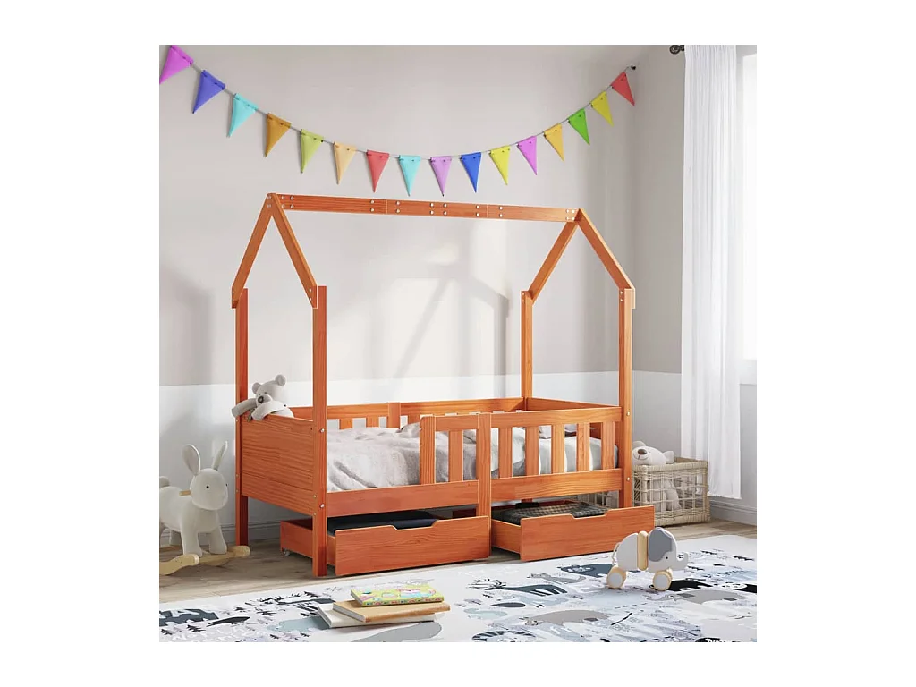 Cadre de lit enfant avec tiroirs sans matelas 80x160 cm bois