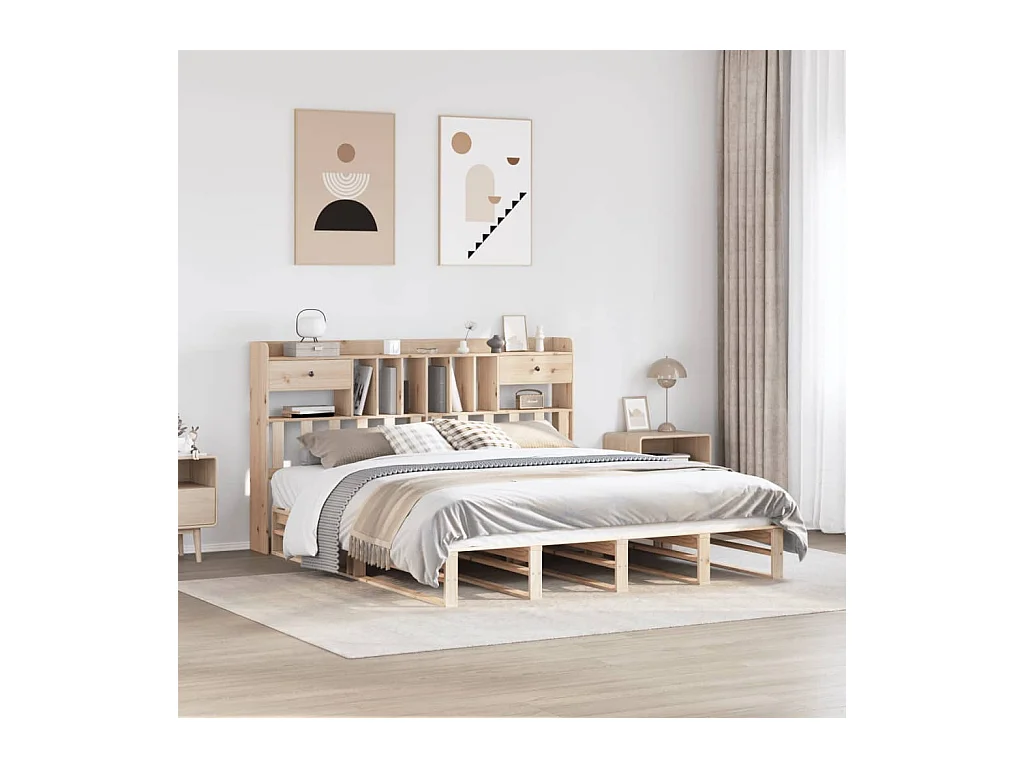 Lit bibliothèque sans matelas 180x200 cm bois massif de pin